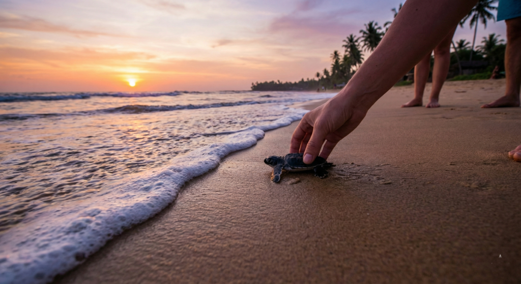 Mahamodara Beach Releasing a Turtle